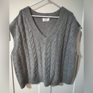 Old Navy V-Neck Cable Knit Oversized Sweater Vest - Gray XL Tall